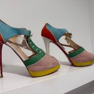 Christian Louboutin suede multi-color heels